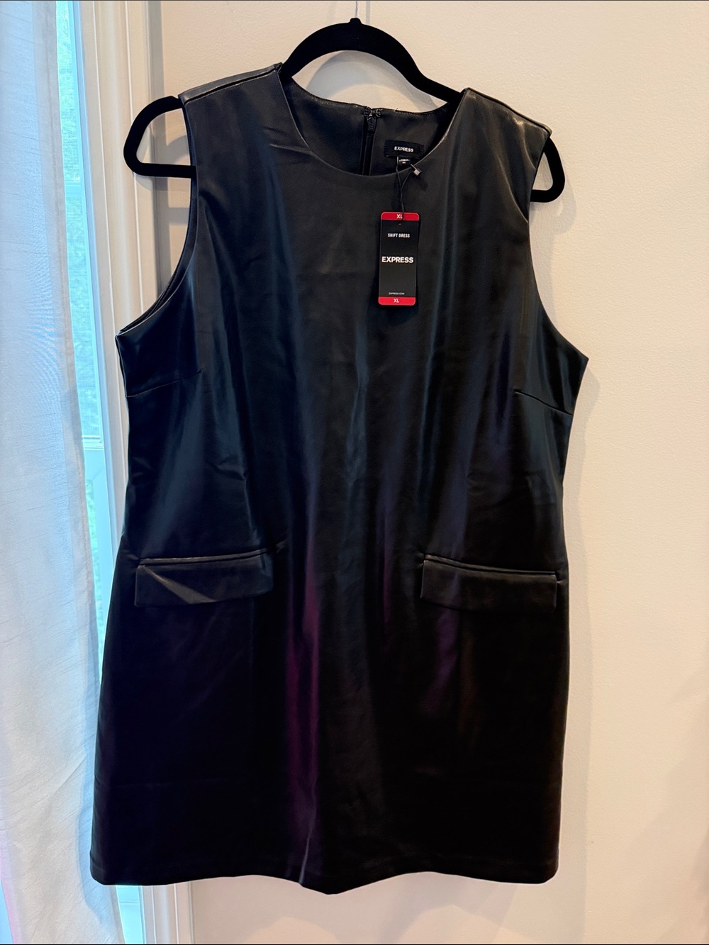 Express Black Faux Leather Sleeveless Shift Dress xl